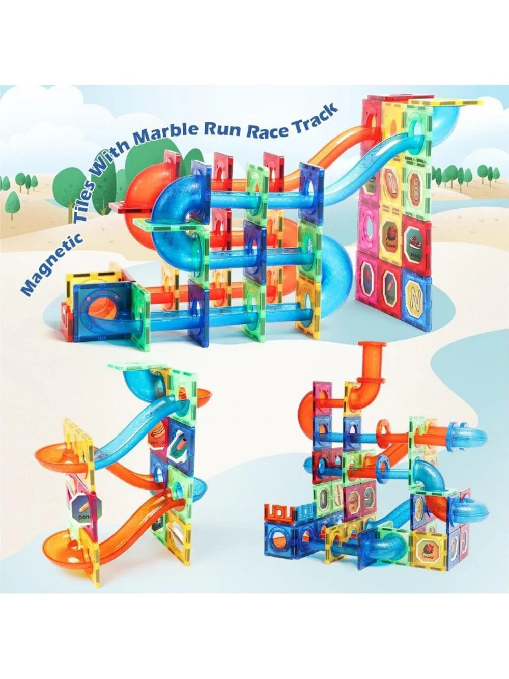176PCS Magnetic Building Tiles Set - Marble Run Blocks for Ages 8+ - STEM Toy